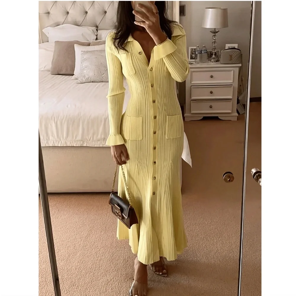 Women's New Elegant Commuting Knit Dress, Fashionable Long Knit Dress, Daily Sli - Picture 2 of 2